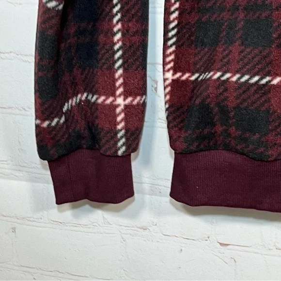 New Frye and Co. Oxblood Plaid 1/4 Zip Sweater Mens Size Medium Maroon Fleece - Picture 9 of 12